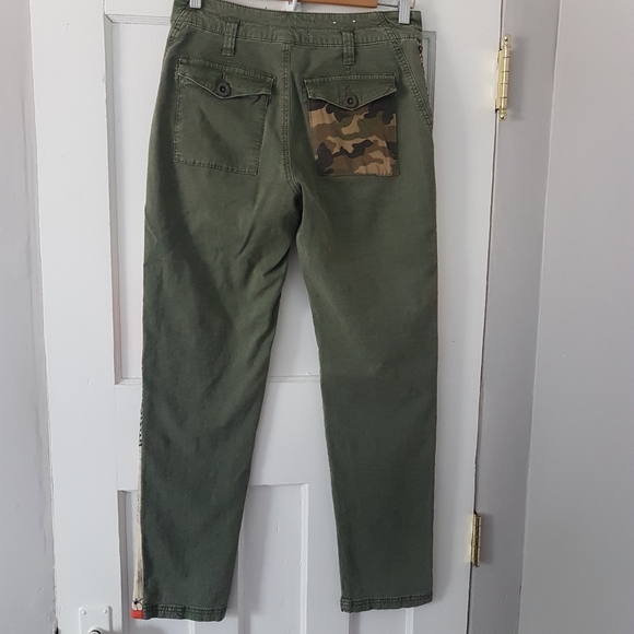 Anthropologie Patchwork Wanderer Side Striped Cargo Pants Army Green Sz 25 - Picture 7 of 15